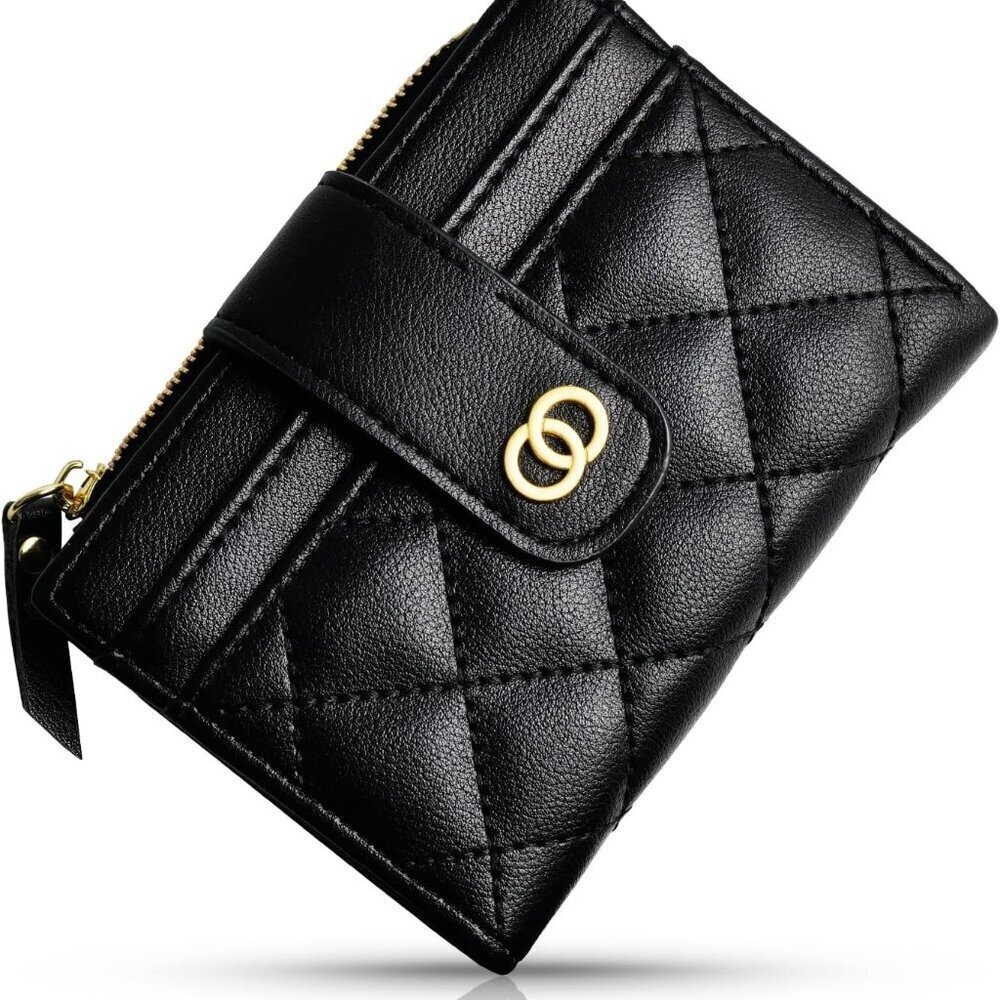 Small Faux Leather Wallet for Women Slim Card Holder with ID Window and Coins